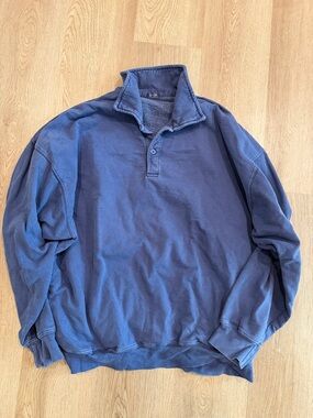 Brandy Melville Navy Fleece-Lined Quarter Button Pullover